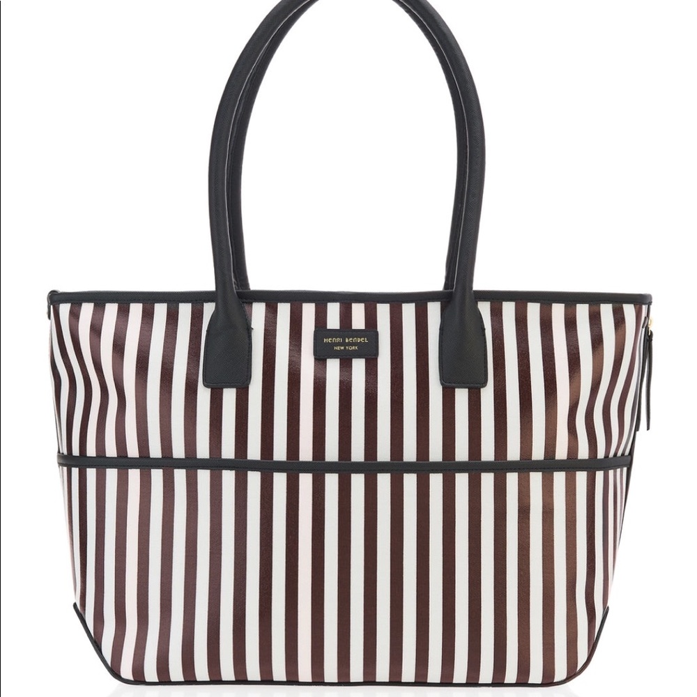 HENRI BENDEL STRIPE CANVAS DOG TOTE